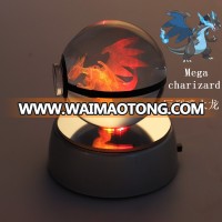 Free Shipping 50mm 80mm Mega Charizard New Design Crystal Pokemon Ball For Valentine Gift With LED Light