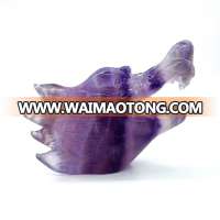 Wholesale natural polished carved stone crystal fluorite wolf  crystal carved wolf for energy reiki decoration