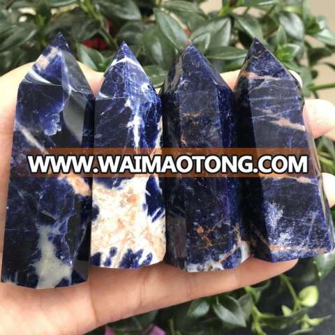 Natural Rock Quartz Crystal Healing Wands Blue Sodalite Stone Carved Points