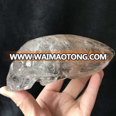 customized hand carved natural quartz crystal carving alien skulls life size smoky quartz long head skulls for sale