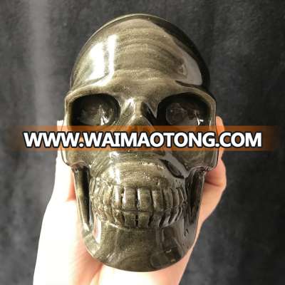 charming customized hand carved natural gold obsidian crystal carving skulls life size skulls for sale