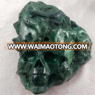 Natural Rare Geode Green Malachite Gemstone Carving Reiki Healing Quartz Crystal Skulls for Sale