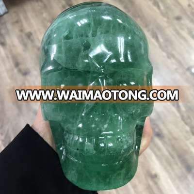 Customized Wholesale Hand Carved Natural Green Fluorite Stone Quartz Skulls Life Size Crystal Skulls for Sale